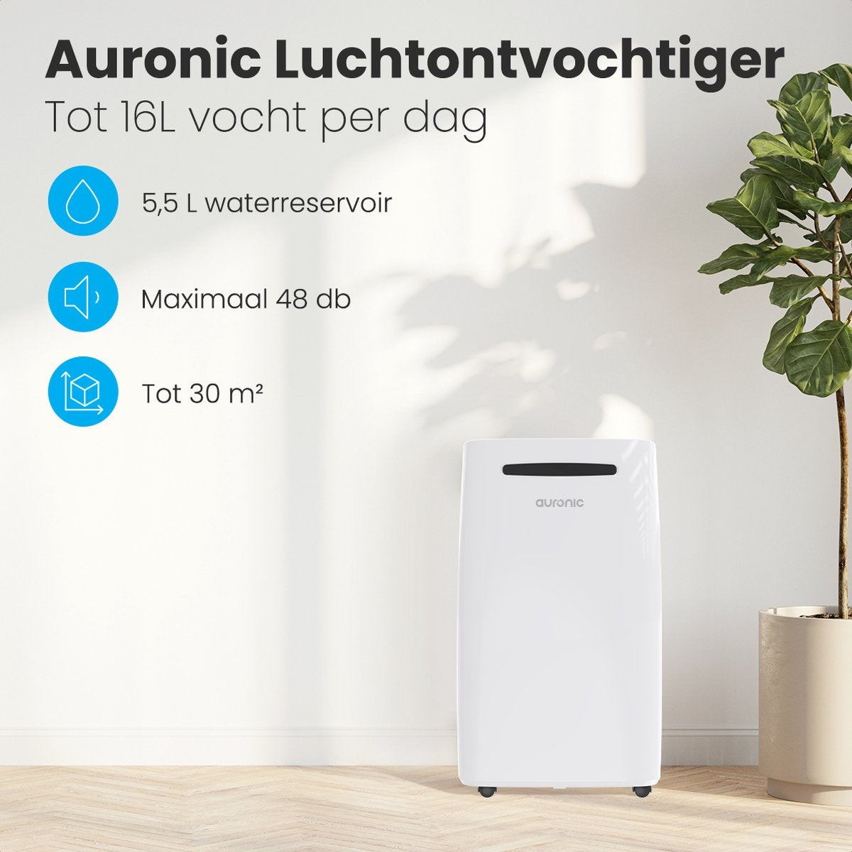 Auronic - Luftentfeuchter - 16L - Schlafzimmer, Badezimmer, Wohnzimmer und Büro - Weiß