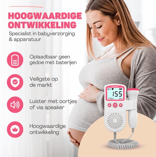 Vulpes Goods® BabyCare - Doppler Baby PRO - Baby-Herzmonitor - Fetal-Doppler - Herzschlag-Baby-Doppler - Echo-Gerät - Schwangerschaftsgeschenk - Pink - Inkl. Ultraschall-Gel und Ohrstöpsel