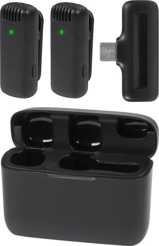 Nuvance - Drahtloses Mikrofon - 2 Stück mit Ladekoffer - Tie Pin Mikrofon - Usb C - Lavelier Mikrofon - Plug & Play