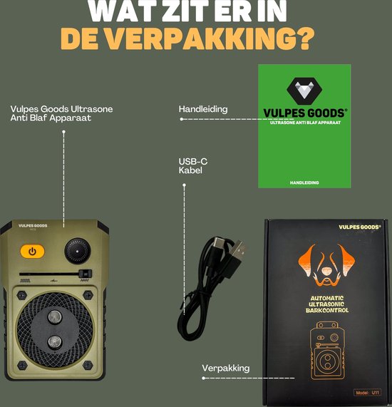 Vulpes Goods® Pets - Ultraschall-Antibellgerät PRO - Deluxe Hundetrainer - Wiederaufladbar - Automatischer Betrieb - Kein Schock - Wasserfest - Für alle Hunde - Innen & Außen - 15m Reichweite - 3 Stufen - Antibellen - Hundetrainer