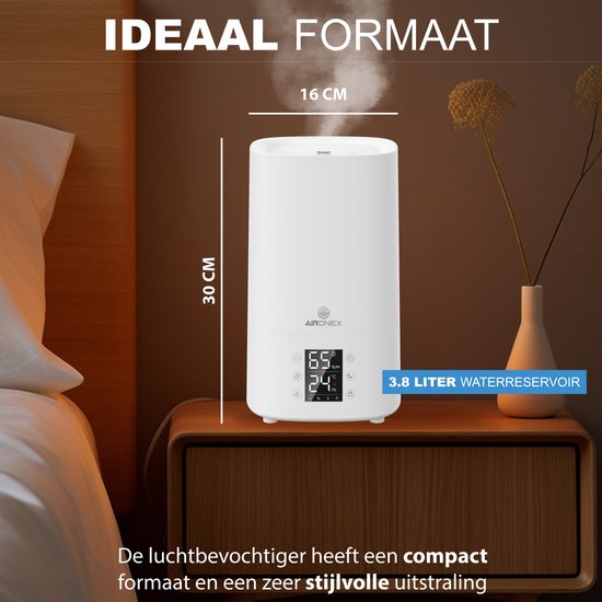 Aironex Luftbefeuchter 3.8 Liter - Topfill - Aroma - Luftbefeuchter - Luftbefeuchter - Geeignet für Wohnzimmer, Büro, Babyzimmer, Schlafzimmer