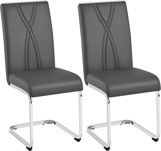Yaheetech Esszimmerstühle, 2er-Set – Dunkelgrau – Kunstleder – 136 kg – Ergonomische Rückenlehne – U-förmiges Metallgestell