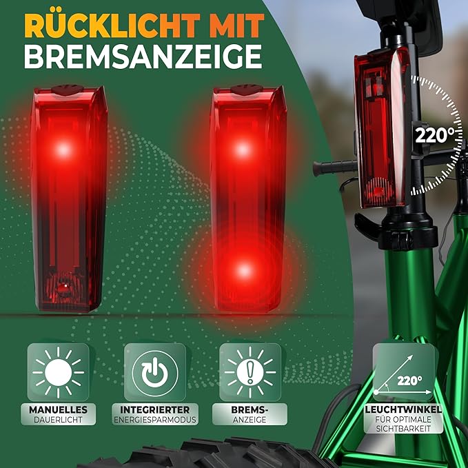 MIVELO Fahrradlicht-Set - USB aufladbar & wasserdicht - 70 Lux - Schwarz