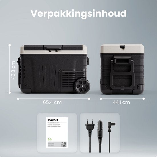 Auronic Electric Cool Box - Kompressor - 2 Zonen - 33L - 12/24V und 240V - Kühlen und Gefrieren - Campingkühlschrank - Frigobox Auto - Mit Rädern und Griff - Schwarz