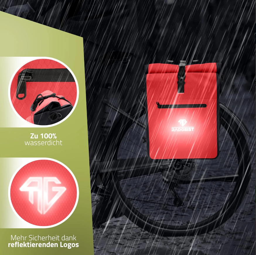 RADGEIST Gepäckträgertasche für Fahrradträger - Tasche für Fahrradträger - Gepäcktasche wasserdichte Umhängetasche (Rot 20L, Single)