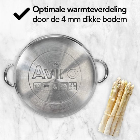 Aviro Spargelpfanne - Nudelpfanne - Ø 16,5 cm - 23cm hoch - 4,2L - Multifunktional - Für alle Wärmequellen geeignet - Edelstahl