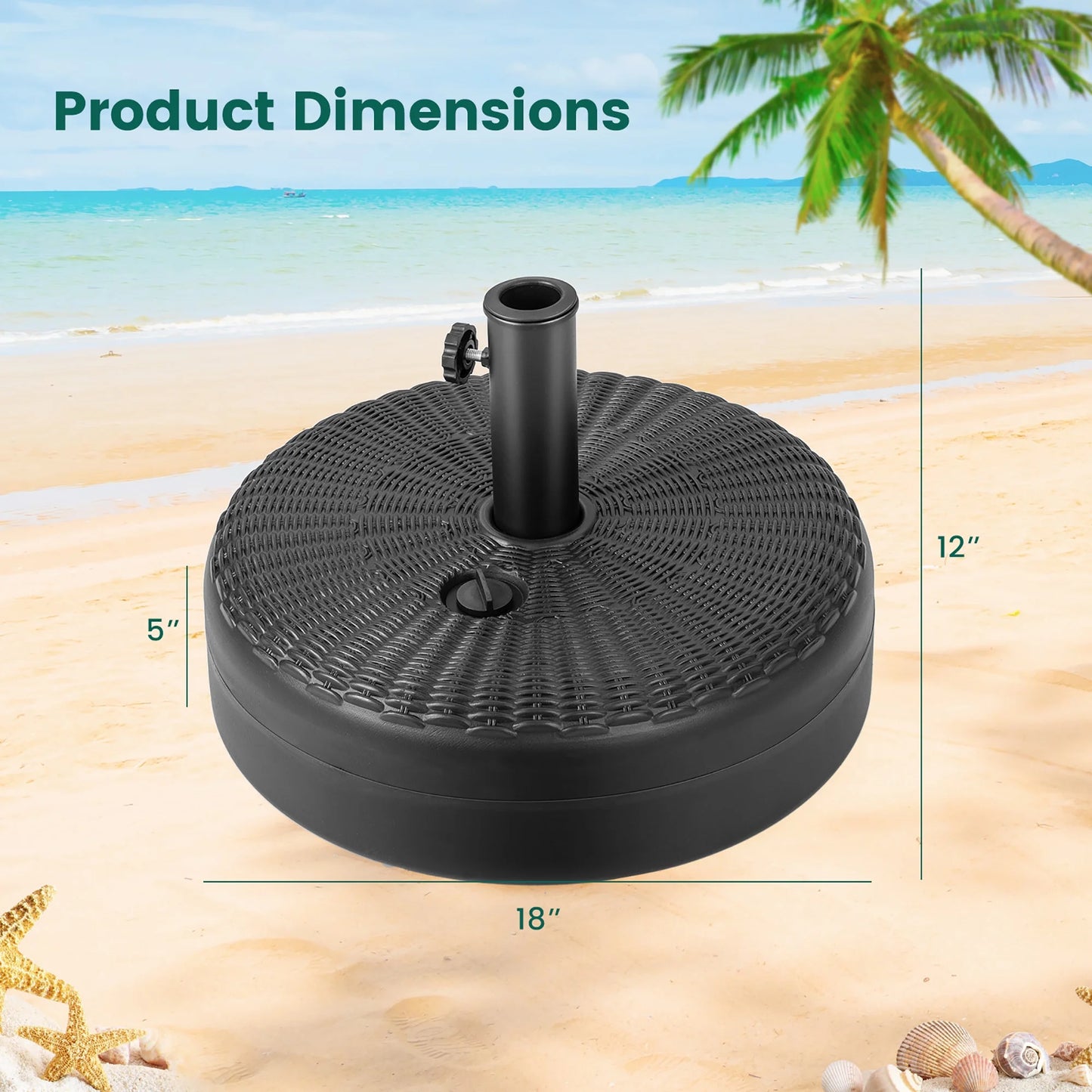 Coast Sonnenschirmhalterung - Befüllbar - 45cm - Geeignet für 270-300 cm - Schwarz
