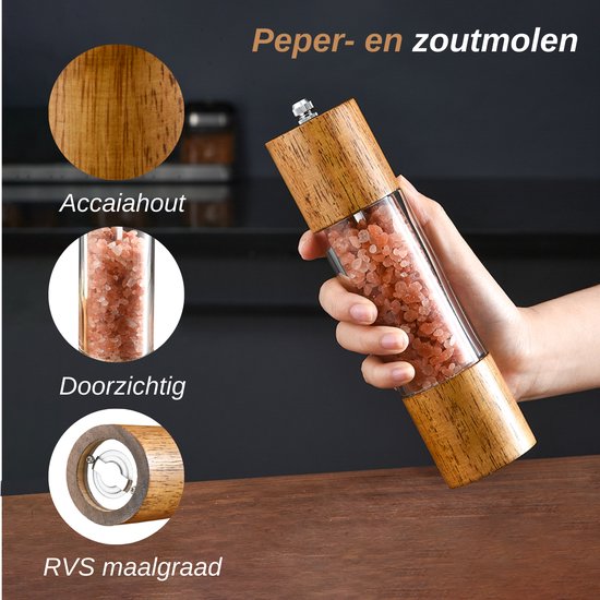 VAIVE Salz- und Pfeffermühle Set Manuell - Pfeffermühle - Holz - Groß