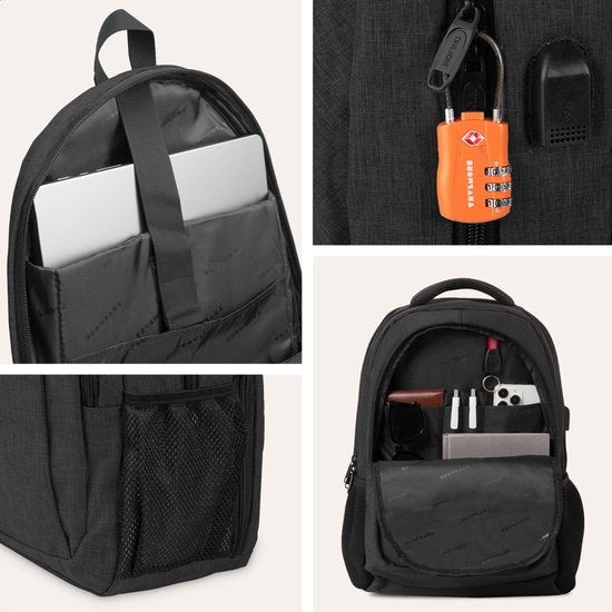 TRVLMORE Rucksack mit Lifetime - Rucksack mit 15.6 Zoll Laptopfach - Schultasche - Spritzwassergeschützt - Männer und Frauen - Jungen und Mädchen - 28L - Schwarz