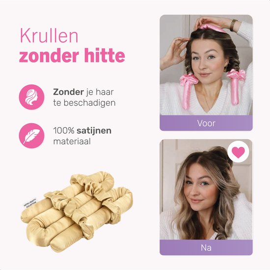 Soft & Silky Heatless curls - Satin - Inkl. 2 Haargummis und 1 Haarspange - Lockenwickler - Locken ohne Hitze - Lockenwickler - Lockenprodukte