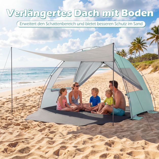 Coast Strandzelt 260 × 150 × 160 cm – Strandzelt mit Markise, UPF 50+ UV-Schutz, Netzfenstern und Tragetasche – Grün