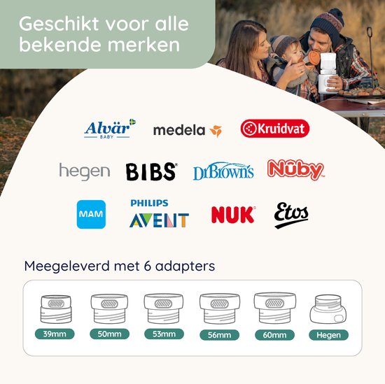 Numsy Tragbarer Flaschenwärmer für unterwegs - kabellos - inkl. 6 Adapter - 4 Temperaturstufen