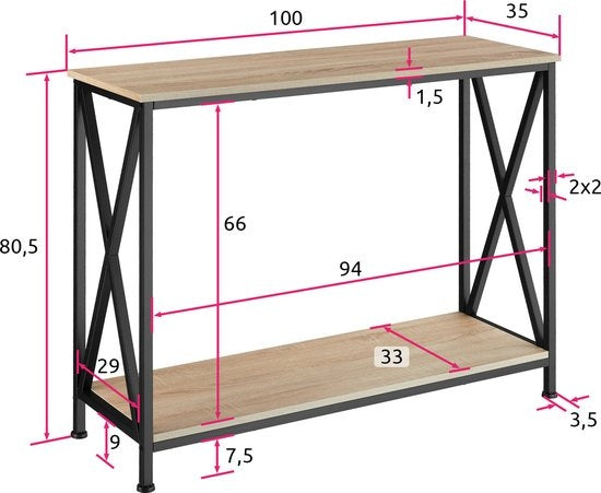 tectake - Konsolentisch Tacoma 100x35x80,5cm - hellbraun - 404671