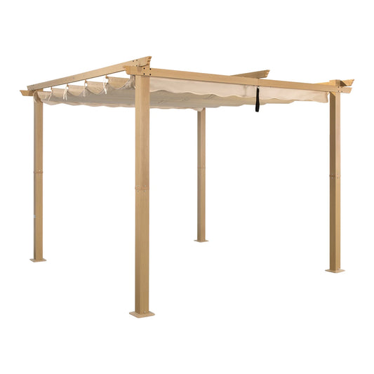 Angel Living Aluminium-Pergola 3×3 m Creme-Gelb – Ausziehbares Dach UV50+, Dachrohre aus Stahl, pulverbeschichtet