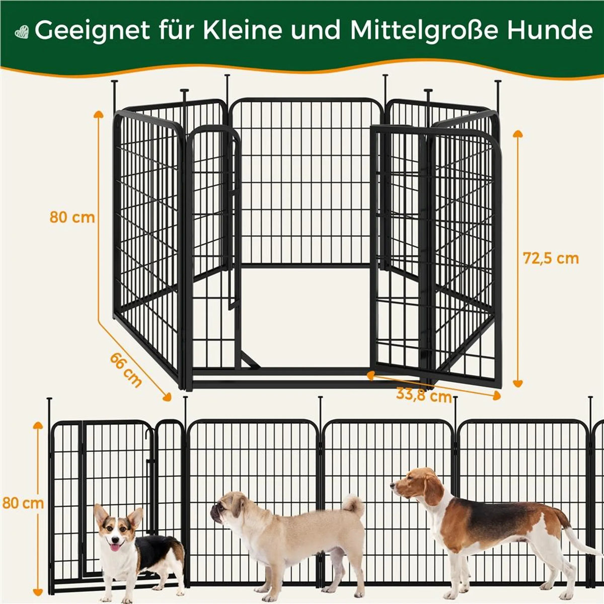 Yaheetech – Sicherer und flexibler Hundepark mit 6 Elementen, 80 cm – Mattschwarz – Metall