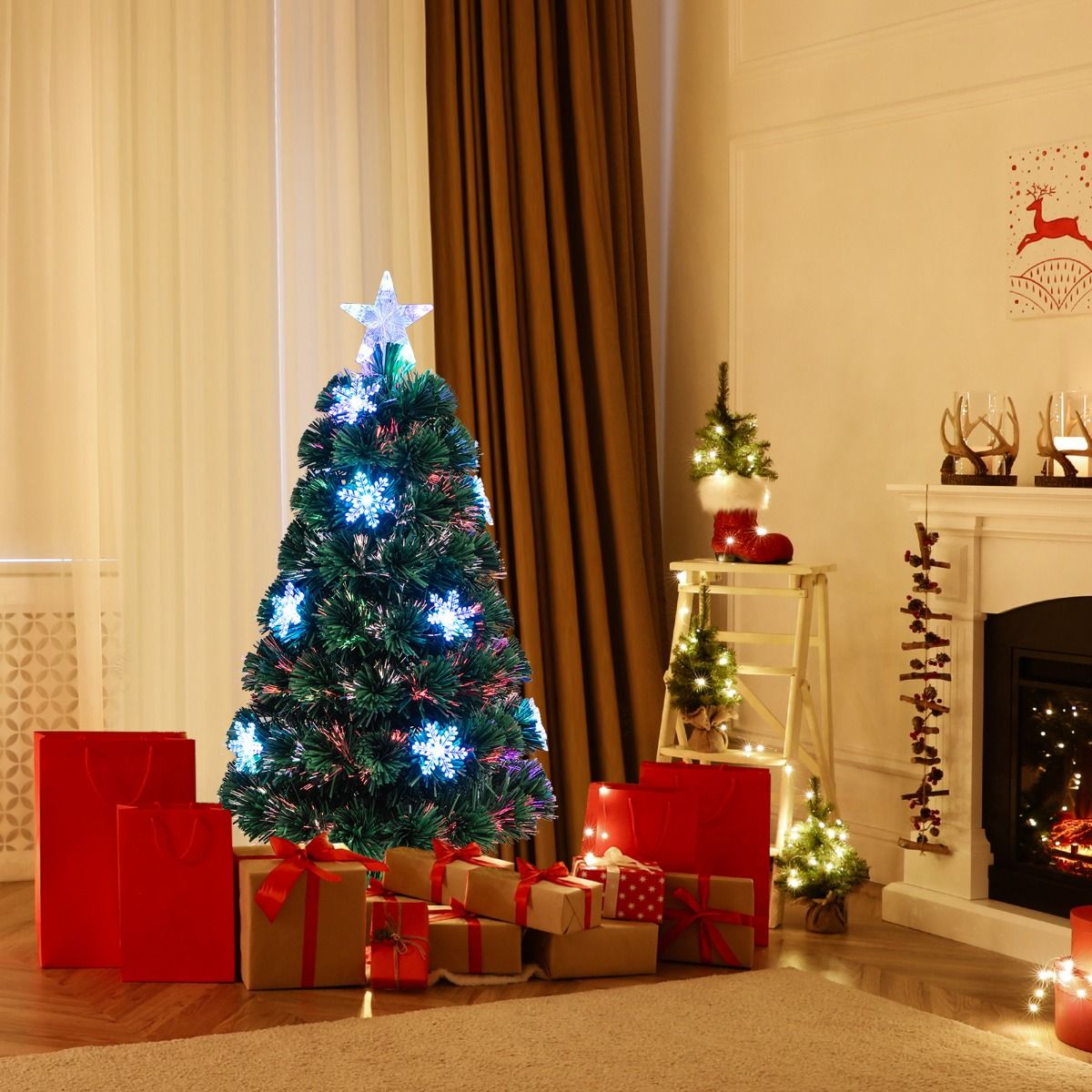 Künstlicher Weihnachtsbaum mit Lichtern und Dekoration aus Fiberglas - Weihnachtsbaum - Weihnachten - LED - 90 cm