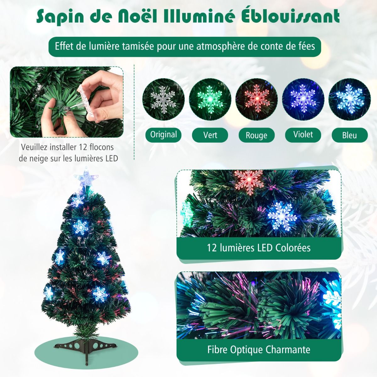 Künstlicher Weihnachtsbaum mit Lichtern und Dekoration aus Fiberglas - Weihnachtsbaum - Weihnachten - LED - 90 cm