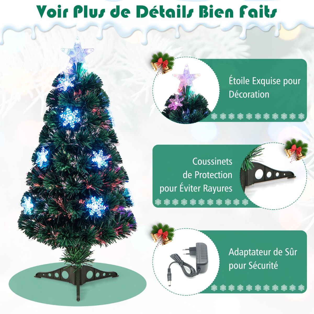 Künstlicher Weihnachtsbaum mit Lichtern und Dekoration aus Fiberglas - Weihnachtsbaum - Weihnachten - LED - 90 cm