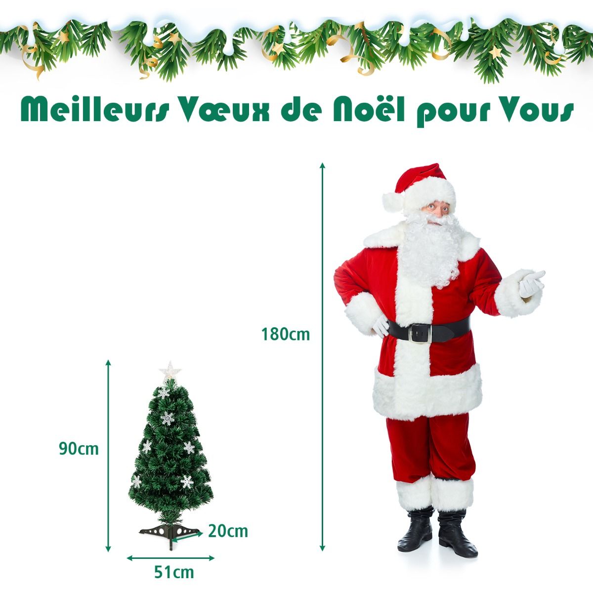 Künstlicher Weihnachtsbaum mit Lichtern und Dekoration aus Fiberglas - Weihnachtsbaum - Weihnachten - LED - 90 cm