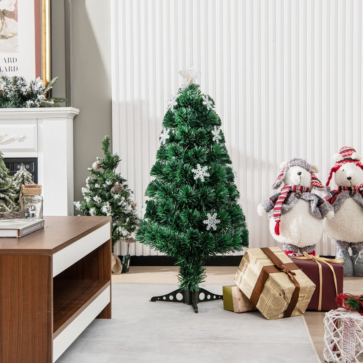 Künstlicher Weihnachtsbaum mit Lichtern und Dekoration aus Fiberglas - Weihnachtsbaum - Weihnachten - LED - 90 cm
