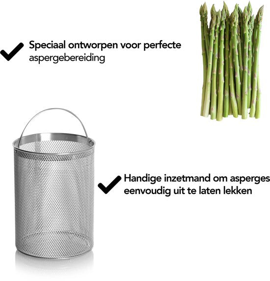 Aviro Spargelpfanne - Nudelpfanne - Ø 16,5 cm - 23cm hoch - 4,2L - Multifunktional - Für alle Wärmequellen geeignet - Edelstahl