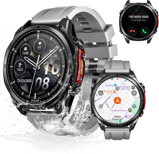 DOOGEE Anywise W1 Pro – Militär-Smartwatch – KI-Sprachsteuerung – 5 ATM – Dual-Band-GPS – Offline-Karten – 170 Sportmodi – 1,43 Zoll AMOLED – Fitness-Tracker – Anrufe tätigen und empfangen – 18 Tage besonders lange Akkulaufzeit – Taschenlampe – Kompatibel
