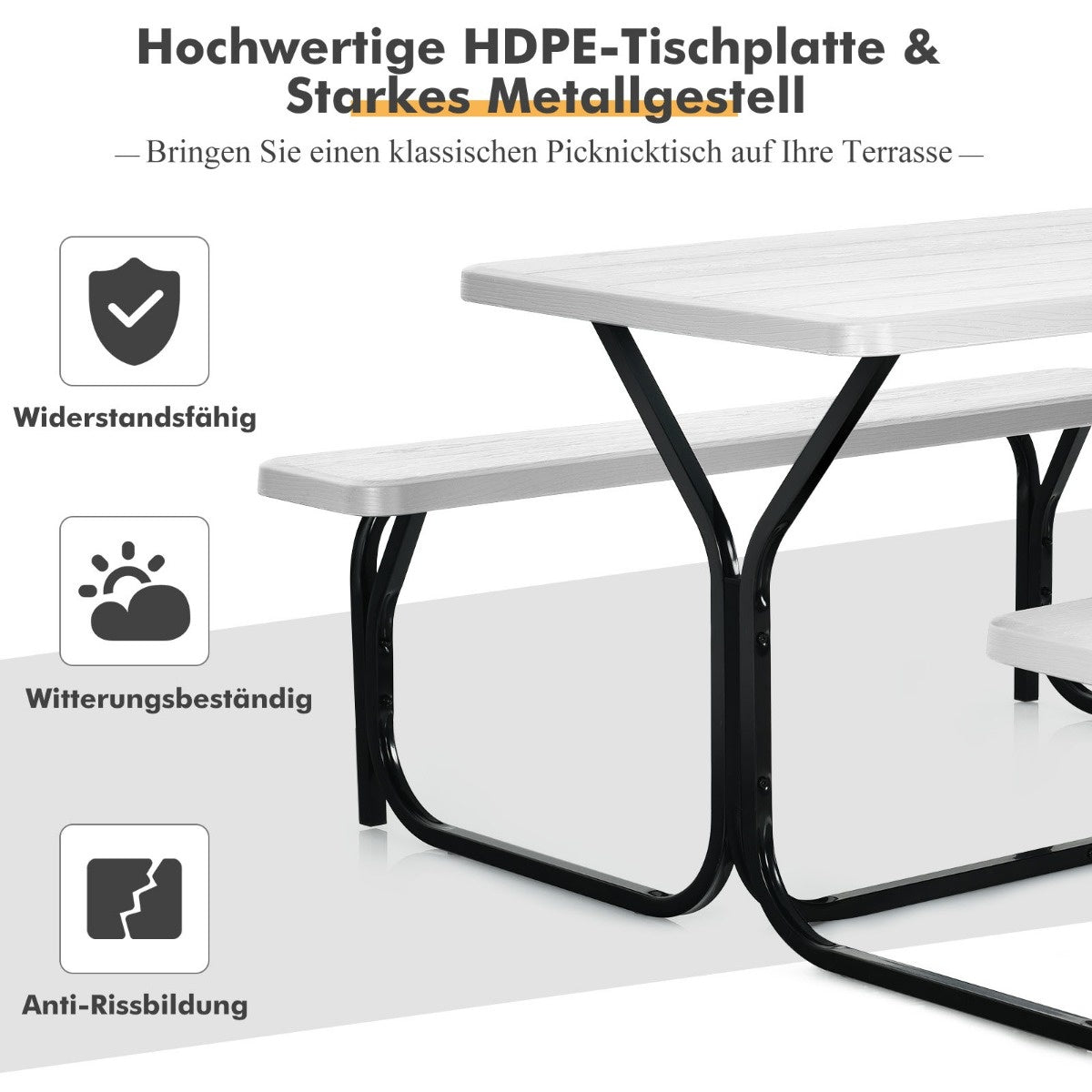 Coast Bear Tent Set Picknicktisch und 2 Bänke mit Metallrahmen weiß
