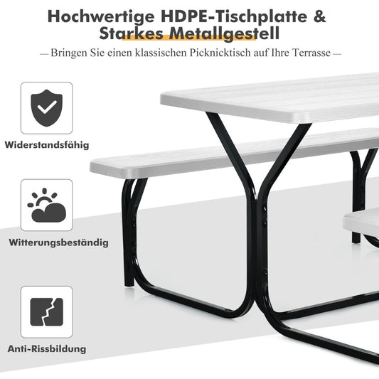 Coast Bear Tent Set Picknicktisch und 2 Bänke mit Metallrahmen weiß