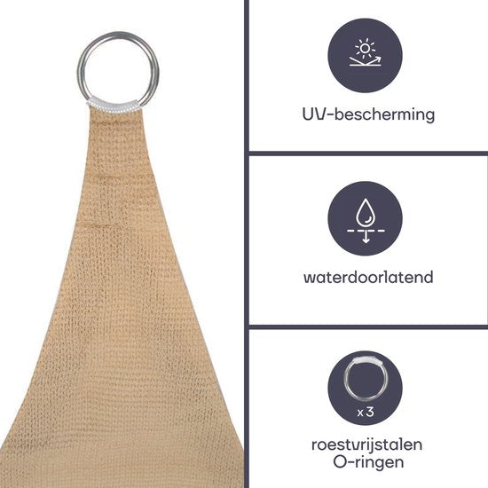 Perel Schattentuch, wasserdurchlässig, luftdurchlässig, 5 x 5 x 5 m, 180 g/m², HDPE, Dreieck, champagner