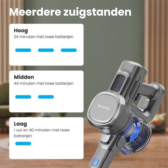Auronic Stick Staubsauger - Kabellos - Beutellos - Akkubetrieben - Selbstständig - 220 W - Extra Akku - Grau/Blau