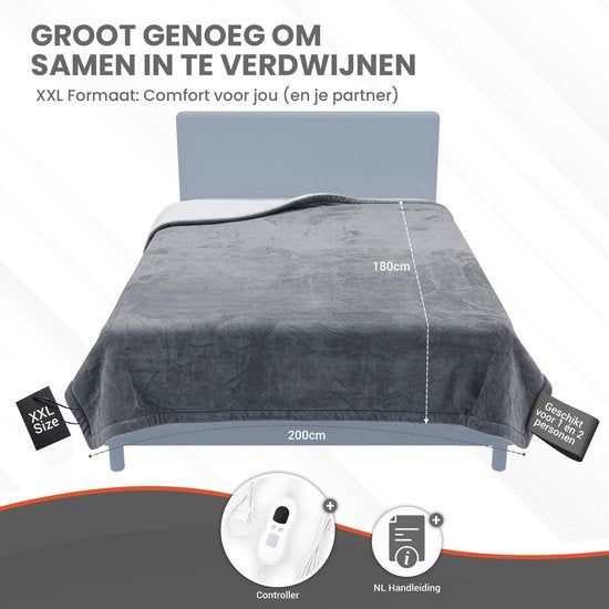 TTD®-Heizdecke elektrisch - 200 x 180 cm - 40-60 °C - Flanell