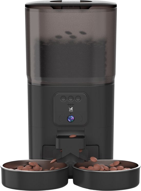 Viervoeter Feed Pro Dual – Automatischer Futterspender 7 l – HD-Kamera & Audio – Für Katzen und Hunde – Futterspender mit App – Schwarz