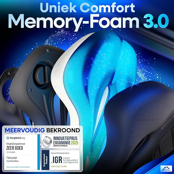 Nextcover ComfortPro Fahrradsattel – Memory-Schaum – Wasserdicht – Atmungsaktiv – Schwarz