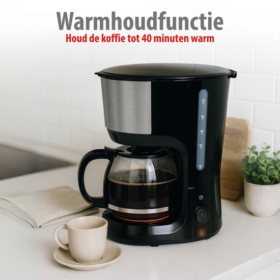 alpina Kaffeemaschine für Filterkaffee, 750 W – Kaffeemaschine mit wiederverwendbarem Kaffeefilter – Kaffeemaschine mit 1,25-Liter-Glaskanne – 10 Tassen Kaffee pro Brühvorgang – Tropfstopp-Kaffeemaschine