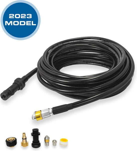 Techweise - Kanalisationsschlauch passend für Kärcher - 15M - Mit Dreh- und Vorwärtskopf