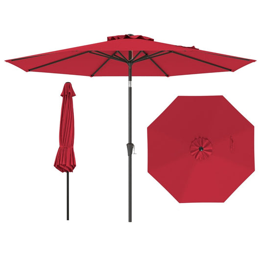 Coast 303 cm Runder Terrassen-Sonnenschirm Rot - Kippbarer Sonnenschirm mit Kurbel & 8 Ballen, doppellagig