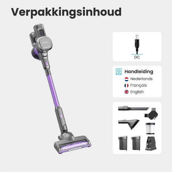 Auronic Stick Staubsauger - Kabellos - Beutellos - Akkubetrieben - Selbstständig - 220 W - Extra Akku - Grau/Lila