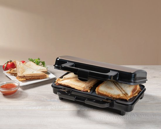 Bestron Sandwichtoaster – ASM90XLSAT – 900 W – Für 2 Sandwiches – Antihaftbeschichtung – Weiß/Grau – 5 Jahre Garantie