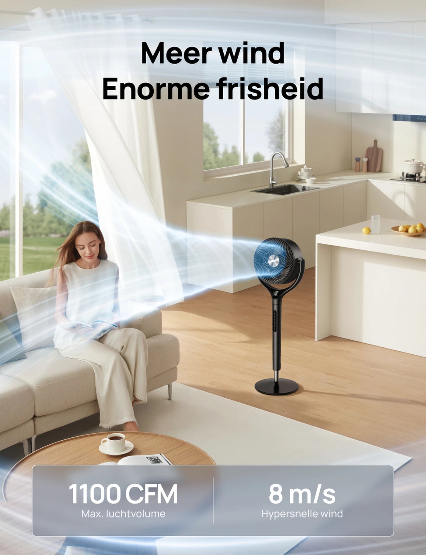 Dreo Turbo Luftzirkulator DR-HPF022 – Ständerventilator – 9 Geschwindigkeitsstufen & 6 Betriebsmodi – Fernbedienung – 120°-Oszillation – Höhe 94–107 cm