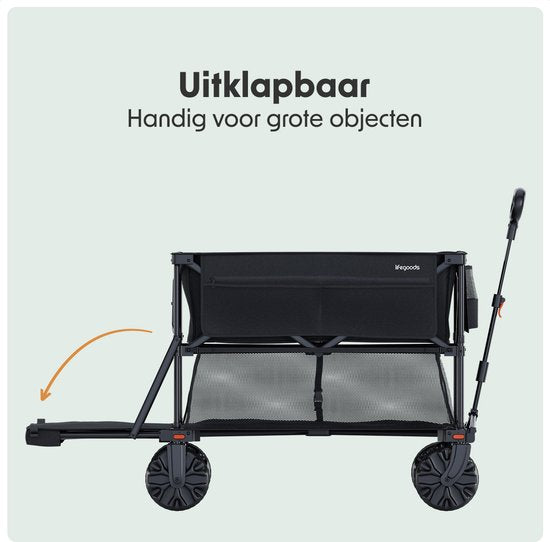 LifeGoods Double Wagon - Faltbarer Wagen - 200KG - 400L - faltbar - mit Schutzhülle - Schwarz