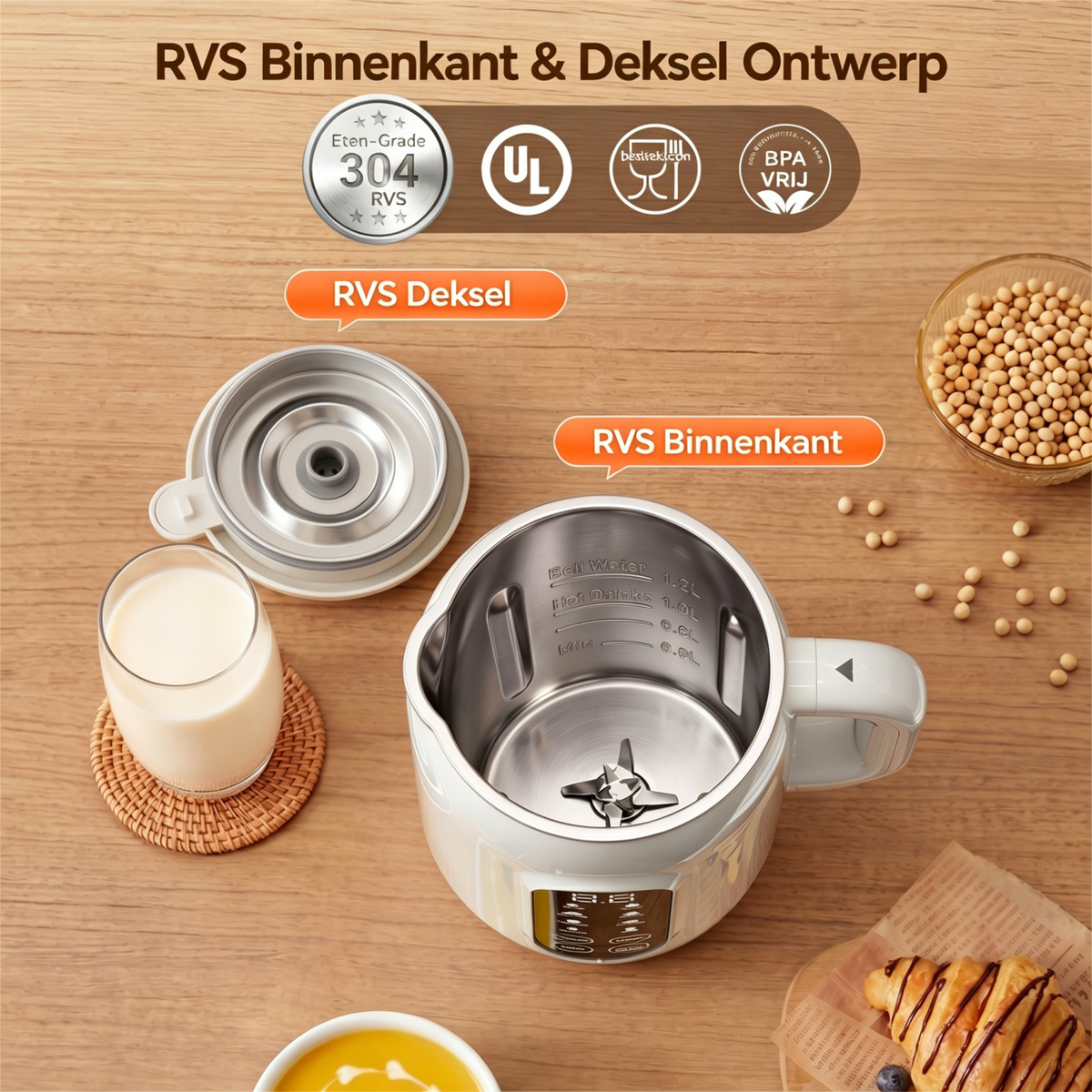 IAGREEA 10-in-1-Nussmilchbereiter mit Edelstahldeckel – aus BPA-freiem Material, ideal für selbstgemachte Mandelmilch