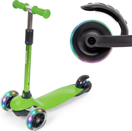 LifeGoods - Kinderroller - 2-5 Jahre - 3 leuchtende LED-Räder - höhenverstellbar - Jungen/Mädchen - Grün