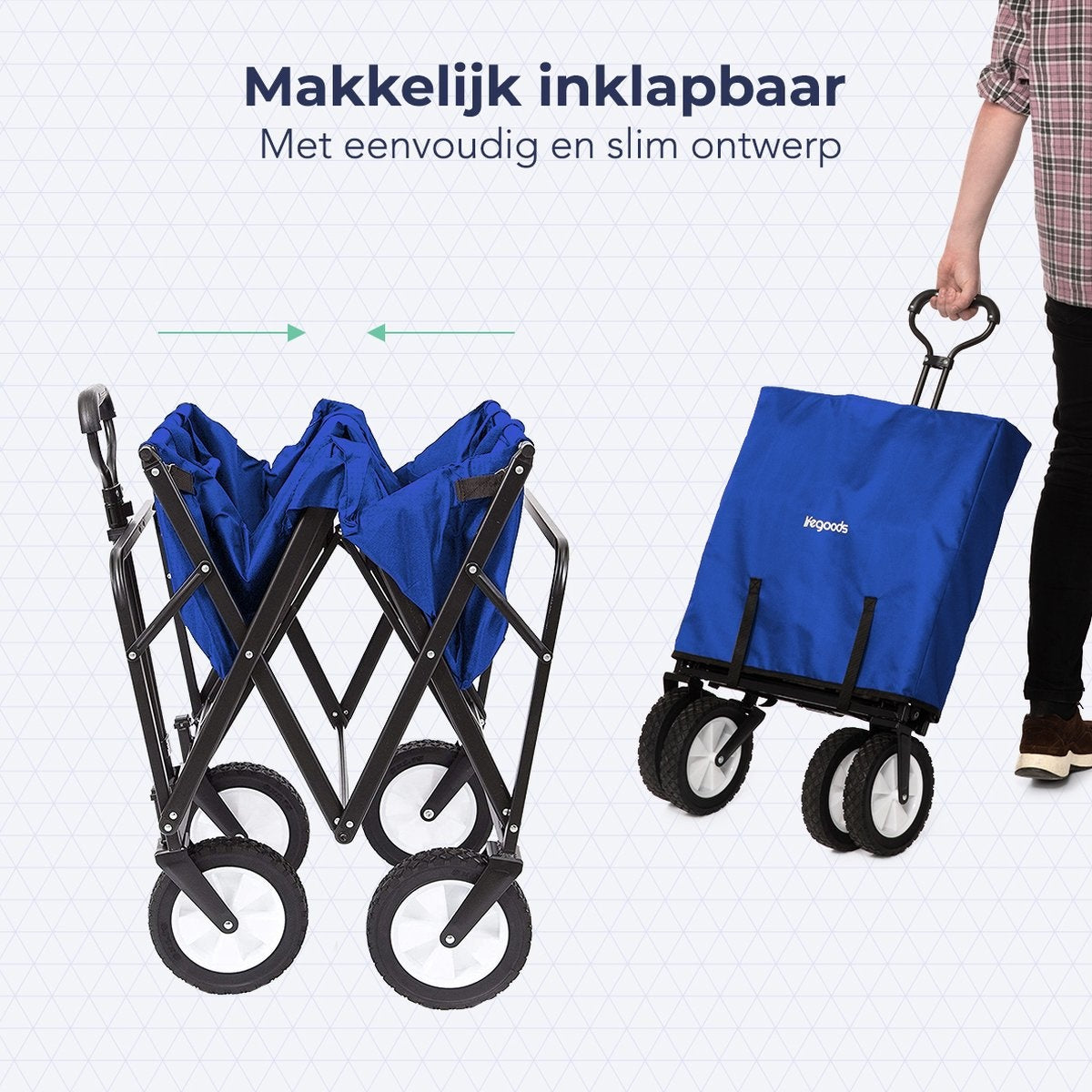 LifeGoods Bollerwagen - faltbar - drehbare Räder - 2 Ständer - 70kg Tragfähigkeit - Blau