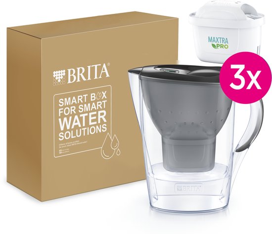 BRITA Wasserfilterkanne Marella Cool – 2,4 l – Grau – inkl. 3 MAXTRA PRO Pure Performance Wasserfilterkartuschen – Vorteilspackung