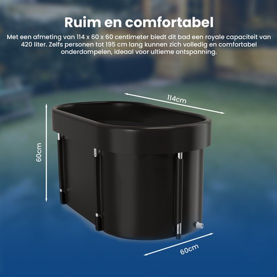 Eisbad XL - 420L - Faltbare Sitzbadewanne - mit Deckel - Eisbad - mit Zubehör - Schwarz - von Faas
