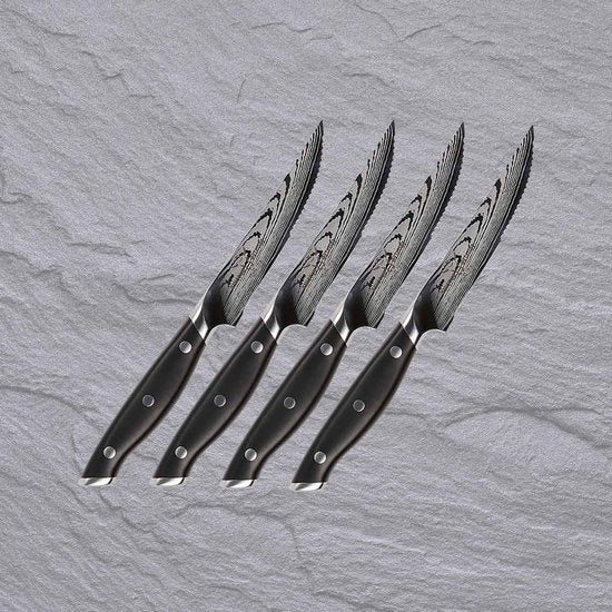 Trusted Butcher Steakmesserset – hochwertiges Messerset – ultrascharfe Messer in Metzgerqualität – perfekt ausbalancierte Fleischmesser für komfortables Schneiden – 4-teiliges Set.