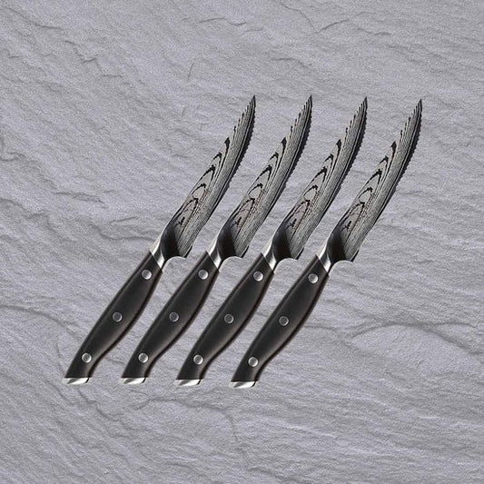 Trusted Butcher Steakmesserset – hochwertiges Messerset – ultrascharfe Messer in Metzgerqualität – perfekt ausbalancierte Fleischmesser für komfortables Schneiden – 4-teiliges Set.