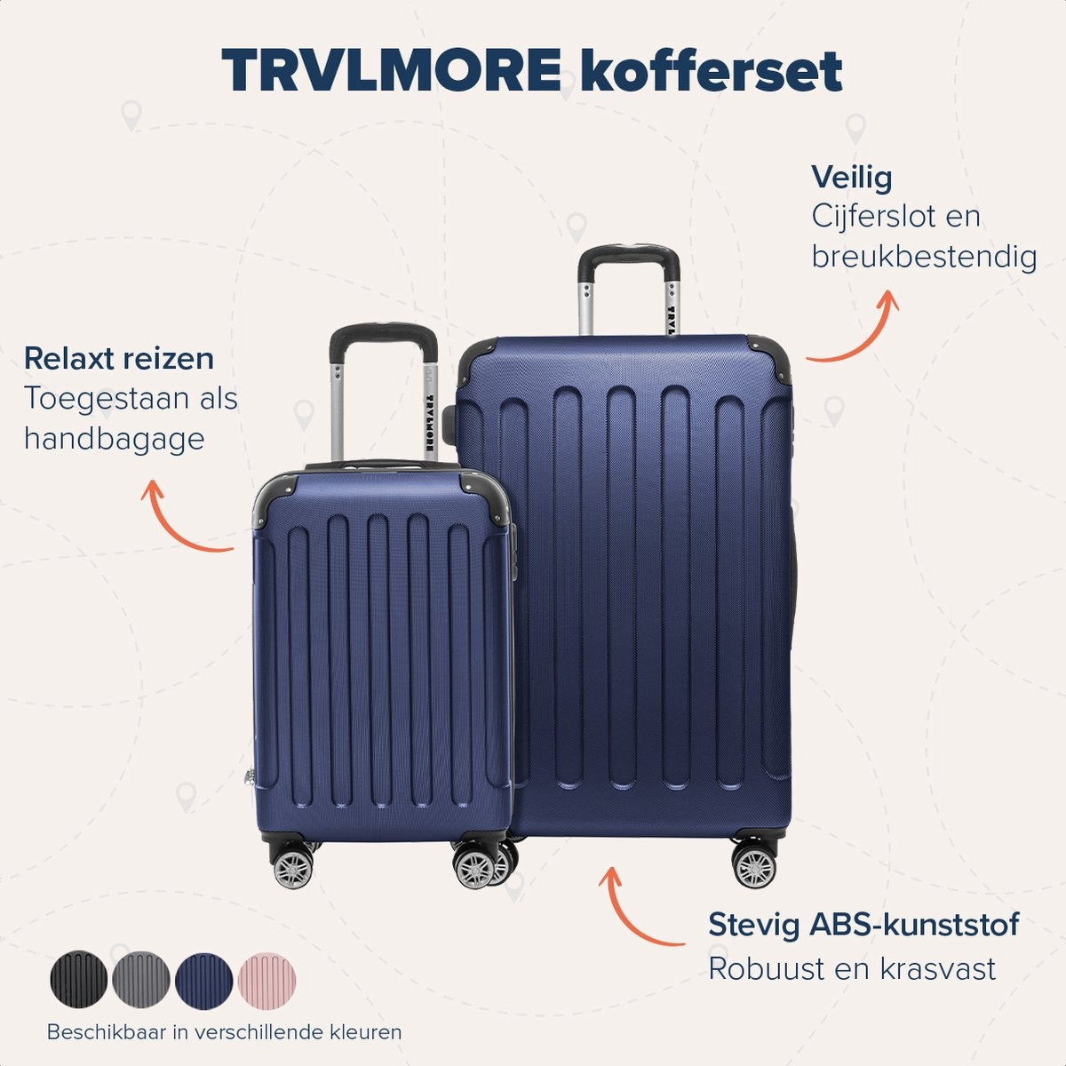 TRVLMORE - Kofferset - 2 Stück - 38L (Handgepäck) + 110L - Dunkelblau