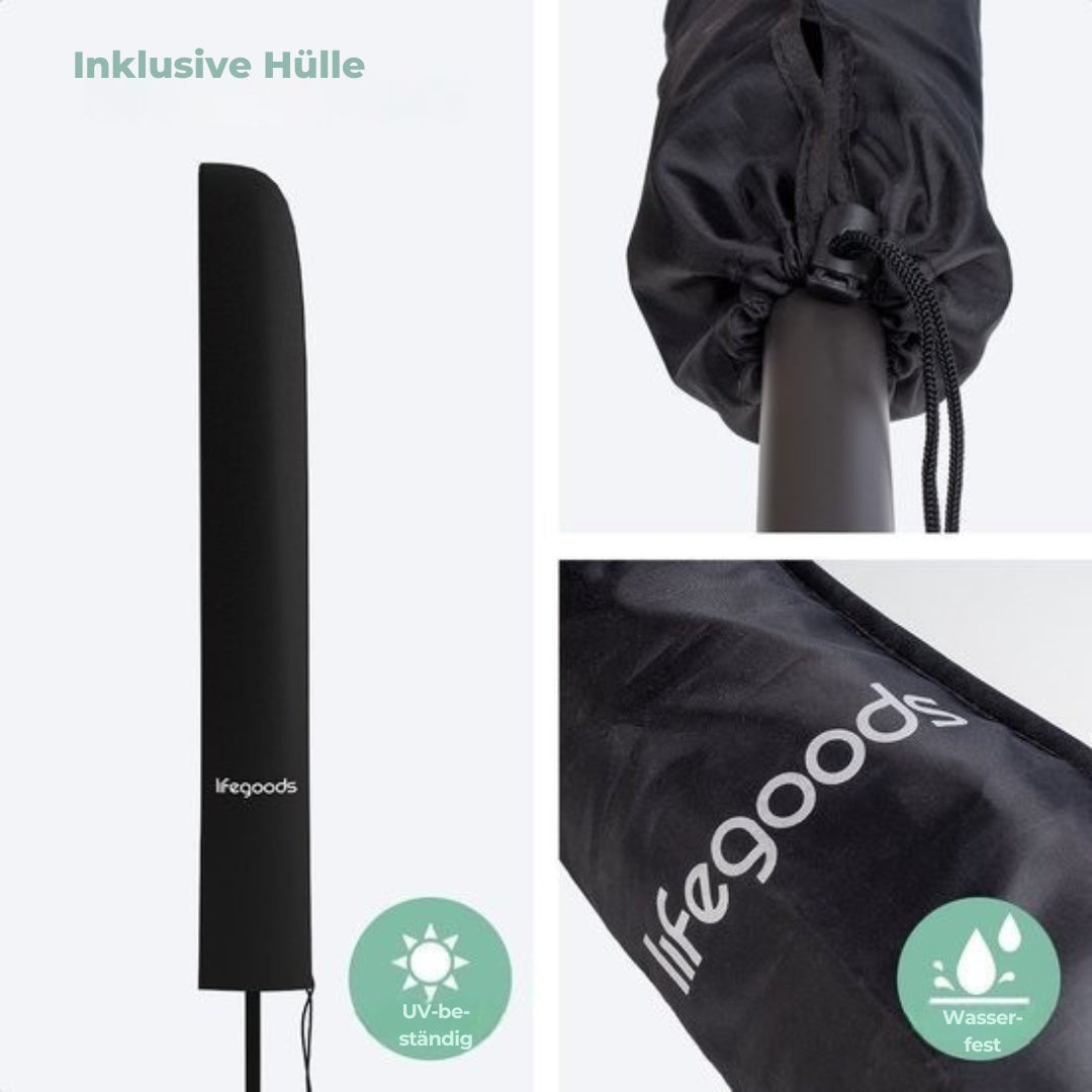 LifeGoods - Sonnenschirm - 270 cm - 30° neigbar - wasserdicht - mit Bezug - Taupe