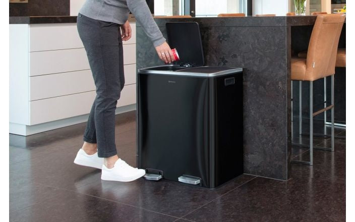 Homra QUICKX Duo - Mülleimer - Mülltrennung - 2 Fächer - Edelstahl - 60 Liter (2x30 L) - Schwarz